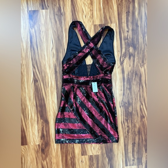 Milly Black and Maroon Striped Sequin Mini Dress - Picture 7 of 11